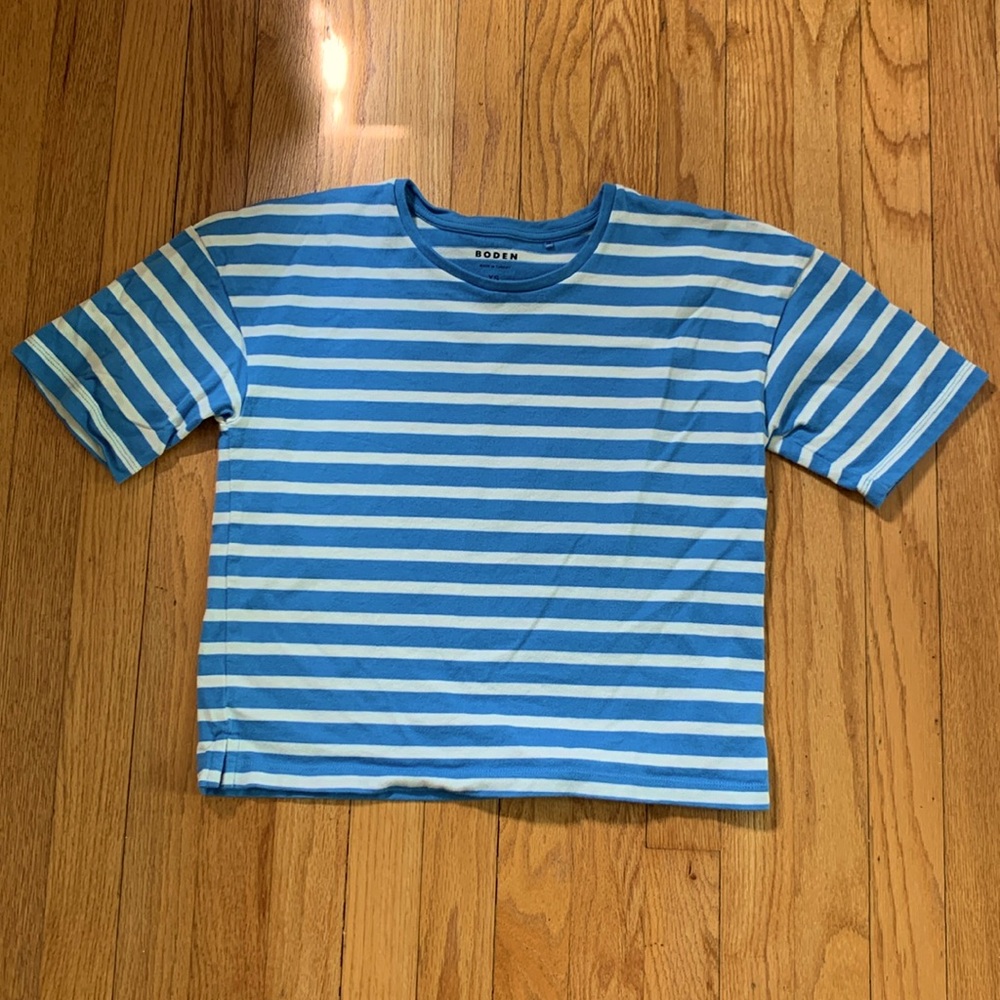Boden blue stripe shirt sleeve tee shirt oversized XS small
